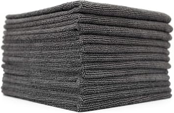 The Rag Company - All-Purpose Microfiber Terry Cleaning Towels - Commercial Grade, Highly Absorbent, Lint-Free, Streak-Free, Kitchens, Bathrooms, Offices, 300gsm, 16in x 16in, Grey 12-Pack