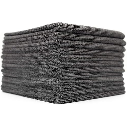 The Rag Company - All-Purpose Microfiber Terry Cleaning Towels - Commercial Grade, Highly Absorbent, Lint-Free, Streak-Free, Kitchens, Bathrooms, Offices, 300gsm, 12in x 12in, Grey (12-Pack)