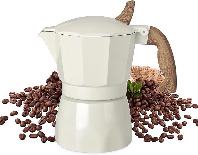 Moka Pot Aluminium Stovetop Espresso Maker Italian Coffee Maker with Cool Touch Handle (White, 3 Cup)
