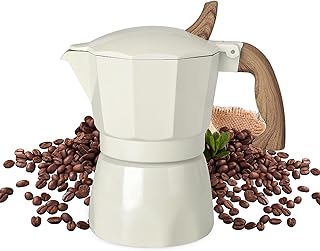 Moka Pot Aluminium Stovetop Espresso Maker Italian Coffee Maker with Cool Touch Handle (White, 6 Cup)