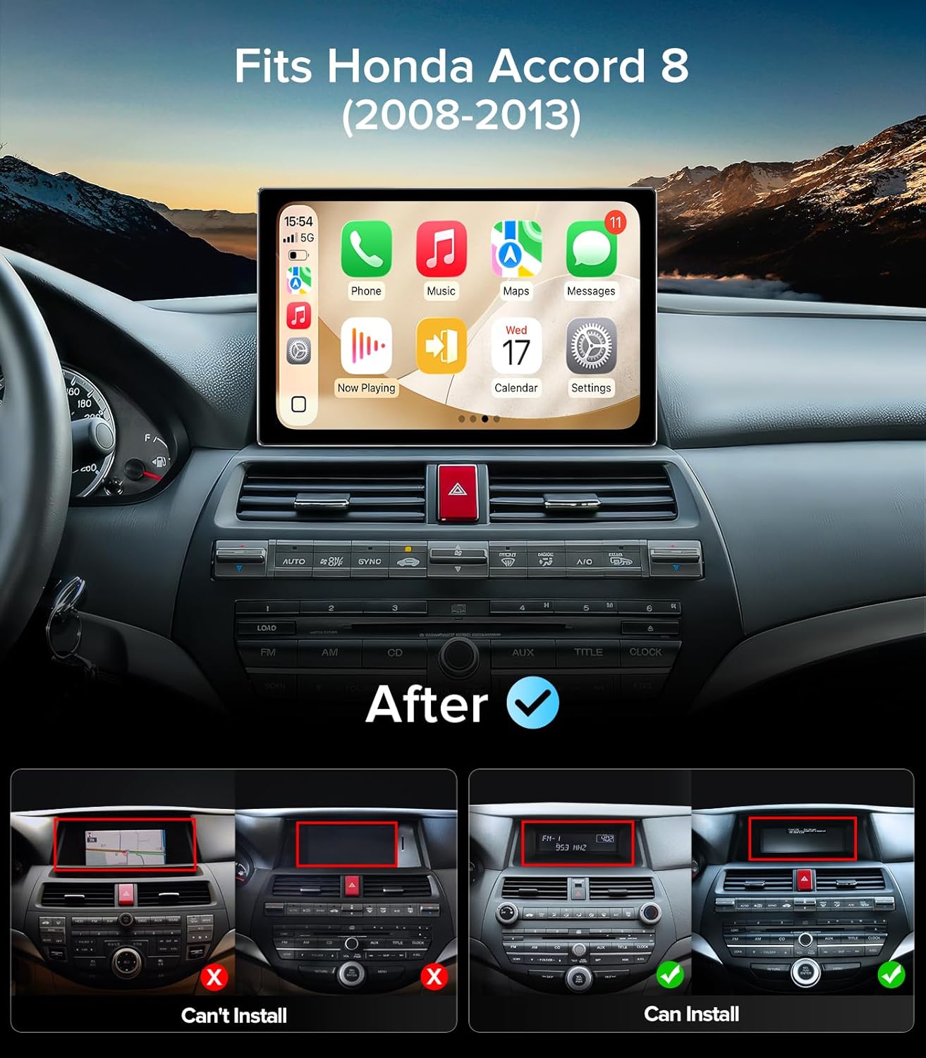 11.5''Car Radio for Honda Accord Stereo 2008-2013 with Wireless CarPlay & Android Auto/Android 13 /5G WiFi/TouchScreen/FM/AM/4GB RAM + 64GB ROM (Inches, 11.5)