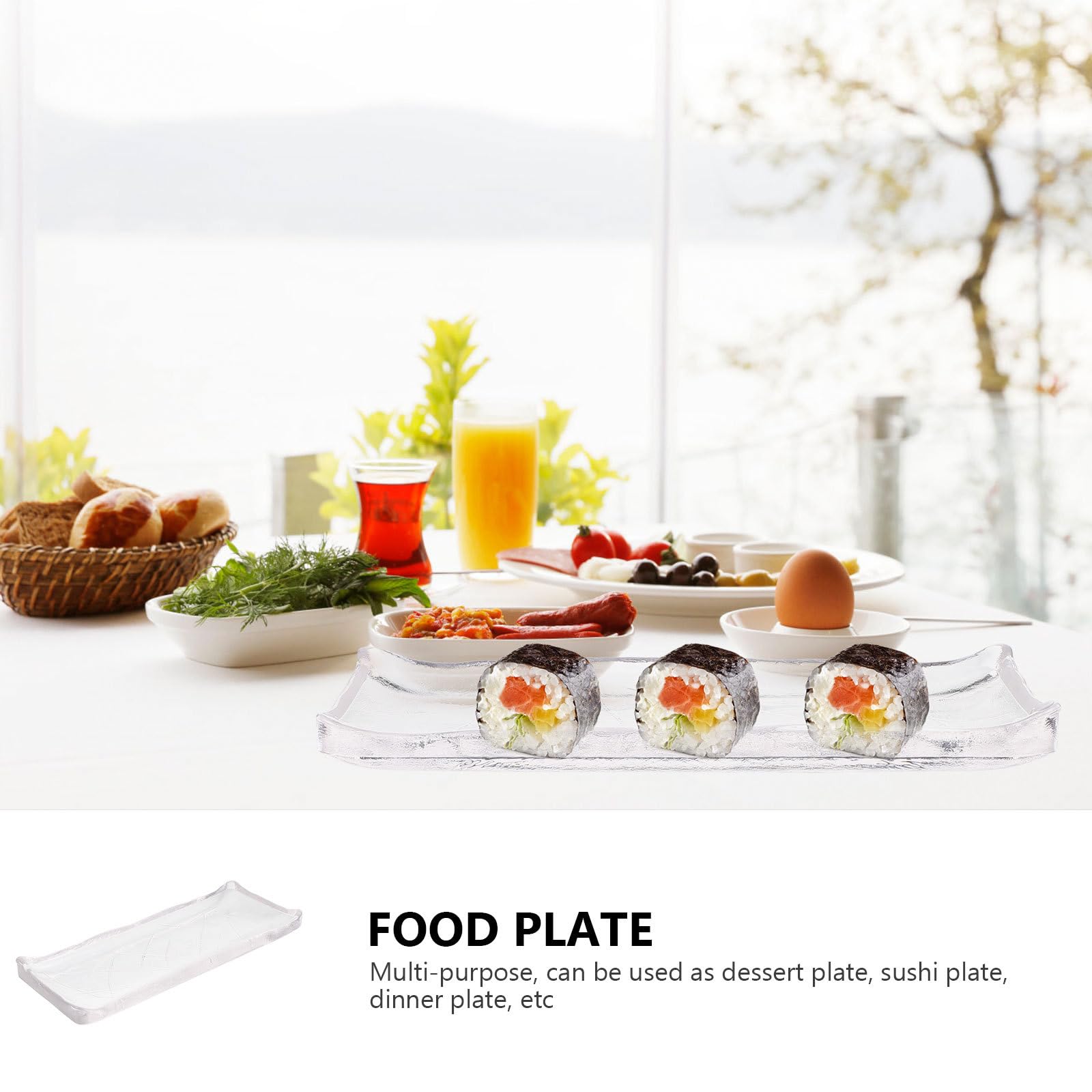SHINEOFI Plaque Rectangulaire en Verre Transparent Blanc pour Service de Sushi et Snacks, Plateau de Service Oblong Élégant Adapté à L'usage Personnel et L'hôtellerie