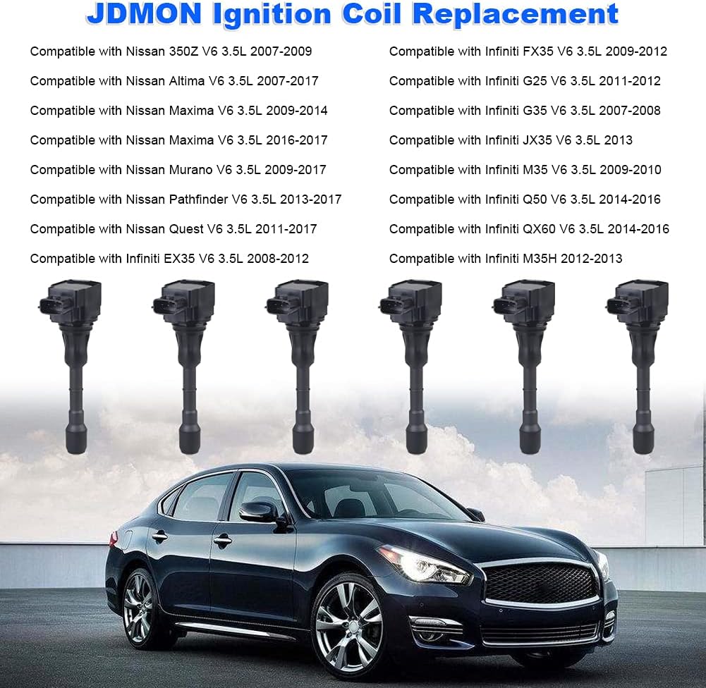 JDMON Ignition Coils Pack Compatible with Nissan Maxima Murano Pathfinder Quest Altima Infiniti Q50 QX60 FX35 3.5L V6 2007-2017 Replace UF550 C1670