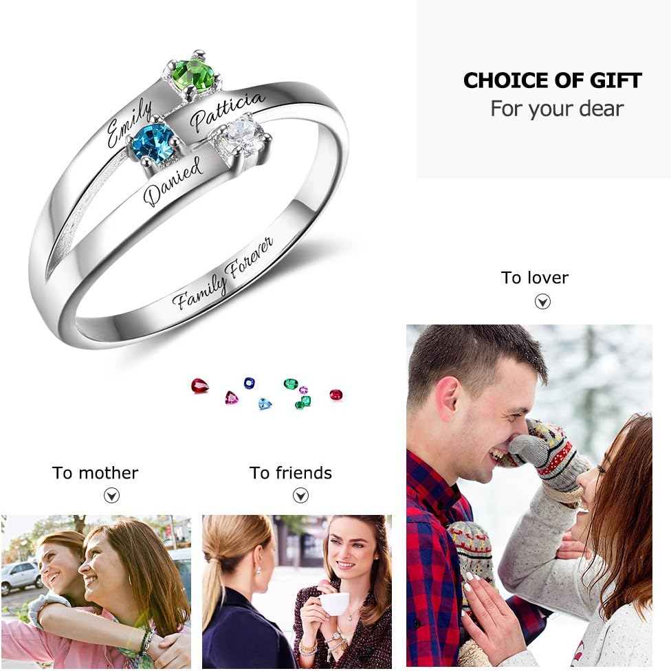 ALBERTBAND Handmade Sunflower Name Rings for Women Couples Sunflower Engagement Name Rings for Her with 2 Birthstones Custom Mothers Ring for Mom Mother Daughter Name Rings for Mother (Silver 1)