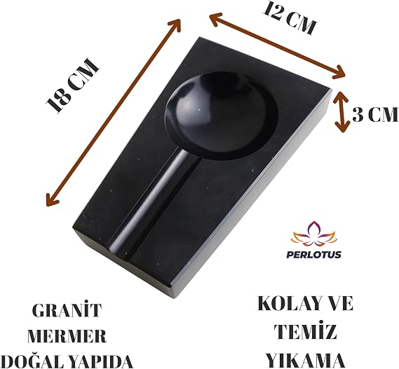Perlotus Doğal Mermer Kalın Tabanlı Puro Küllük Siyah Granit