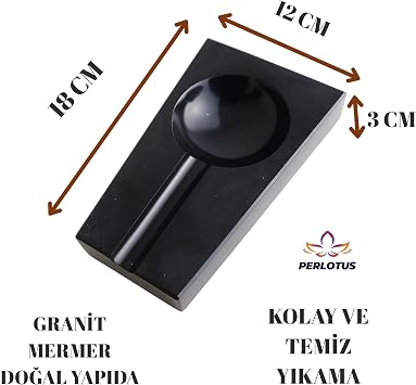 Perlotus Doğal Mermer Kalın Tabanlı Puro Küllük Siyah Granit