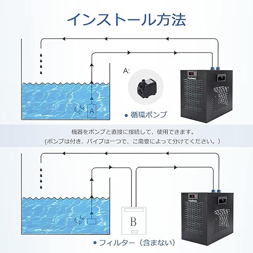 のものと Poafamx 水槽クーラー 15 28 調整可能 160lコンプレッサー式 パイプ付き 循環ポンプ付き 海水 淡水両用 日本語取り扱い説明書付 きすぎて