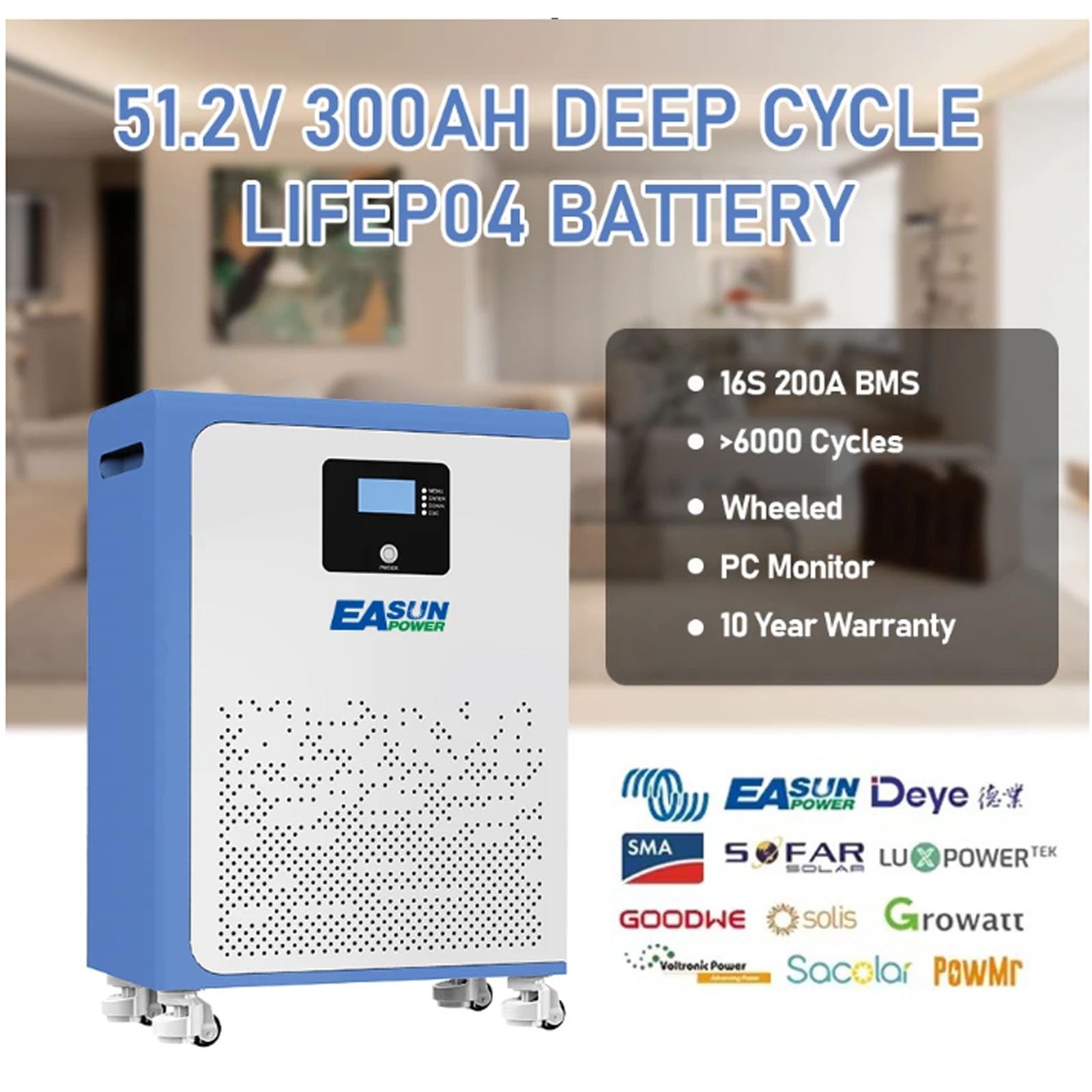 POWLAND 15kWh Batteria al Litio 48V per Fotovoltaico | 300Ah 51.2V LiFePO4 6000+ Cicli | Batteria da Pavimento con BMS di Sicurezza
