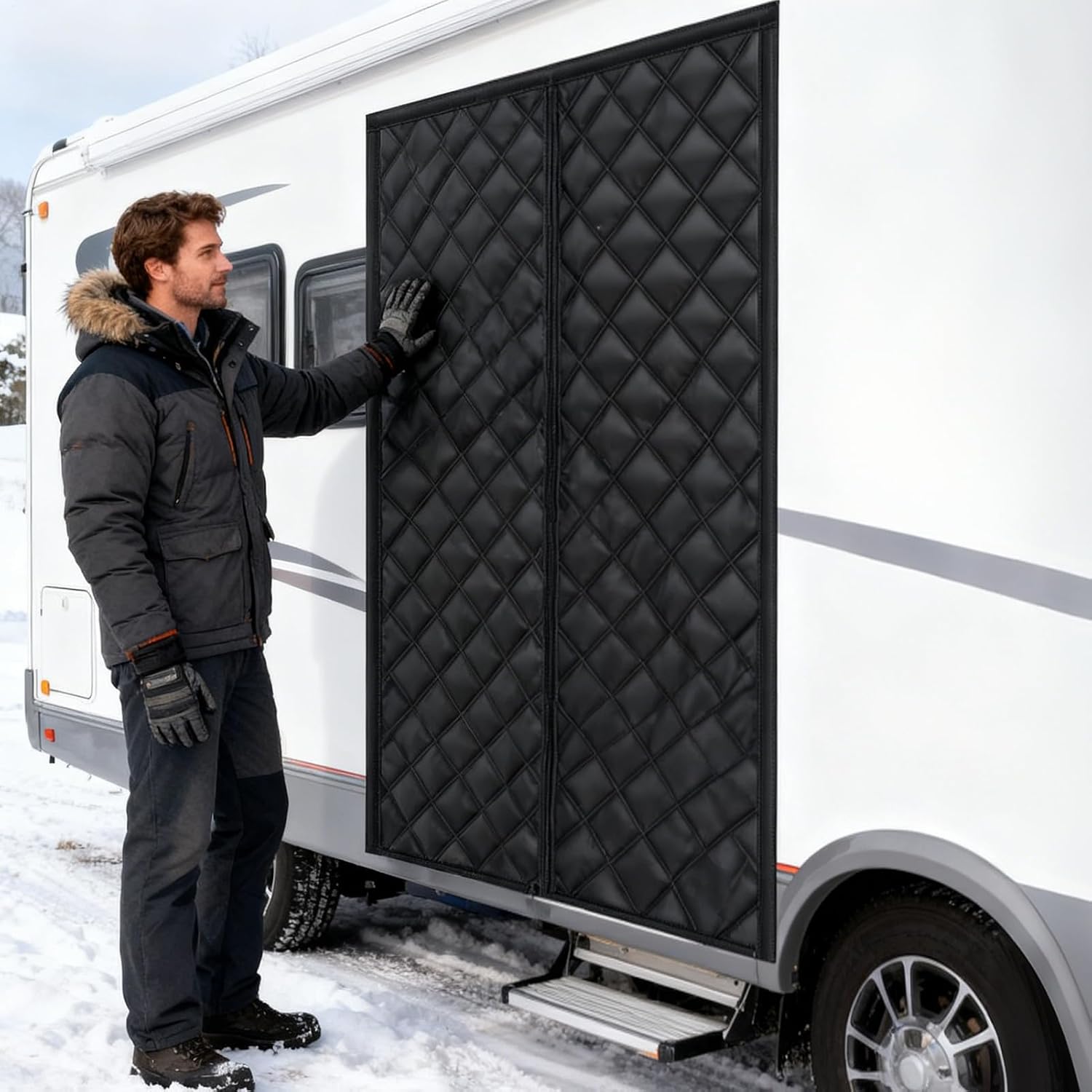 Insulated Door Cover - 33X80Inch Windproof Curtain, Magnetic Entry Screen, Cold Air Blocker | Thermal Home Shield for Winter Cabin Shelter Outdoor Camping Weather Protection