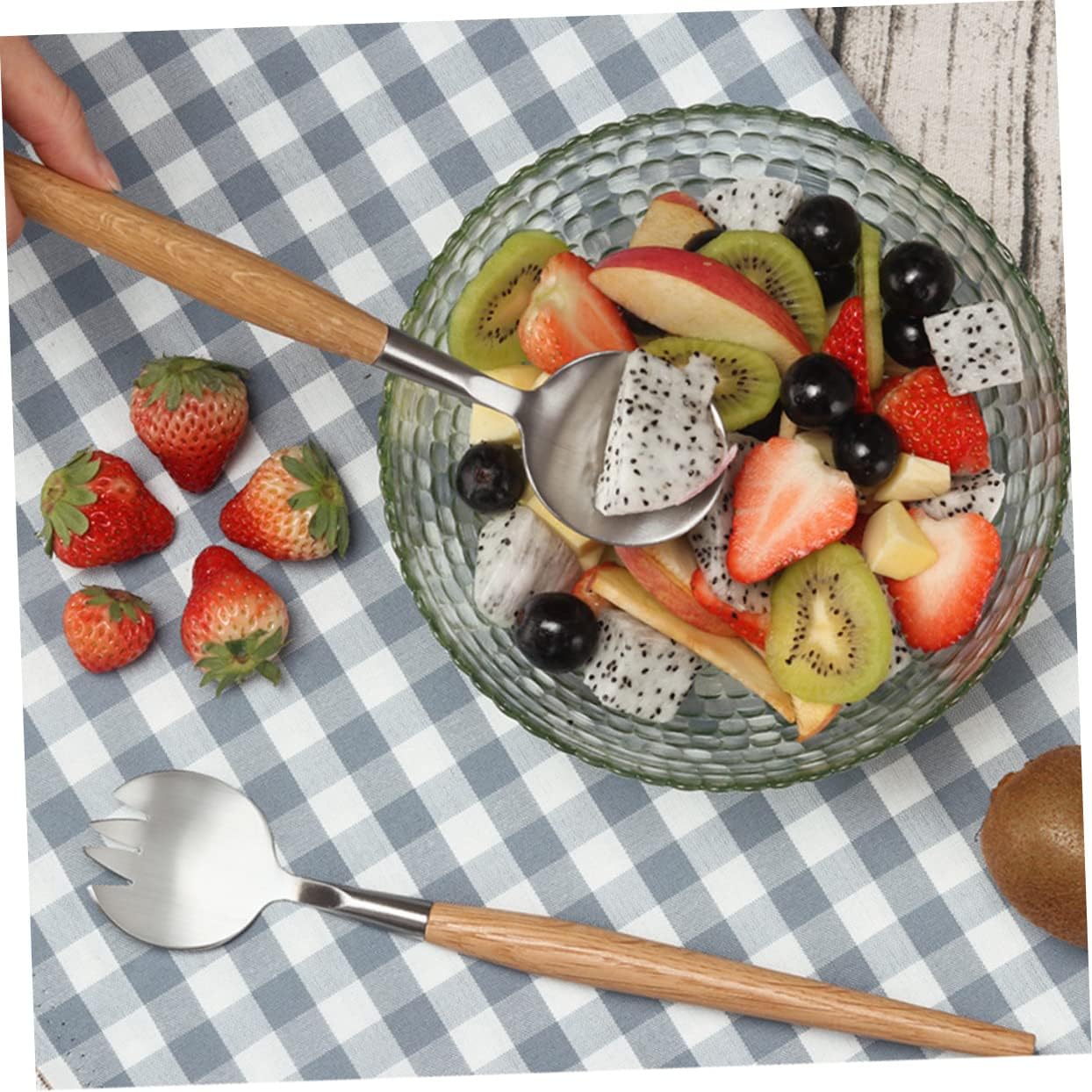 Wooden Handle Salad Spoon Stainless Steel for Home Daily Use
