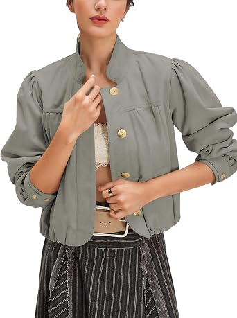 Wanzetaly Womens Faux Suede Jacket Casual Cropped Leather Coat with Pocket Button Bomber Jacket