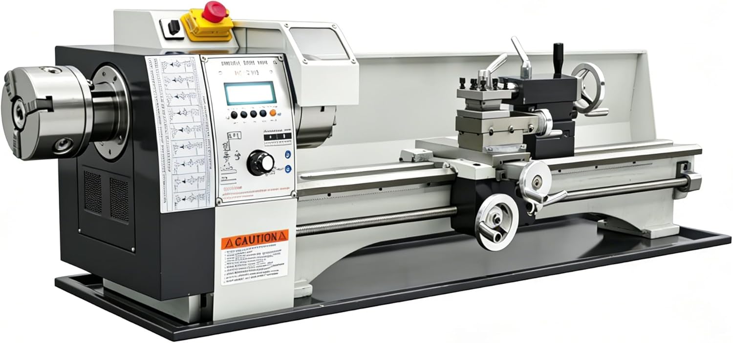 Double Chucks Metal Lathe 8''x32" Benchtop Lathe MachineTable Lathe Electronic Gearless Metal Wood Working Lathe Precision Hobby DIY Lathe 1100W Automatic Feed 50-2500rpm Imperial/Metric 110V