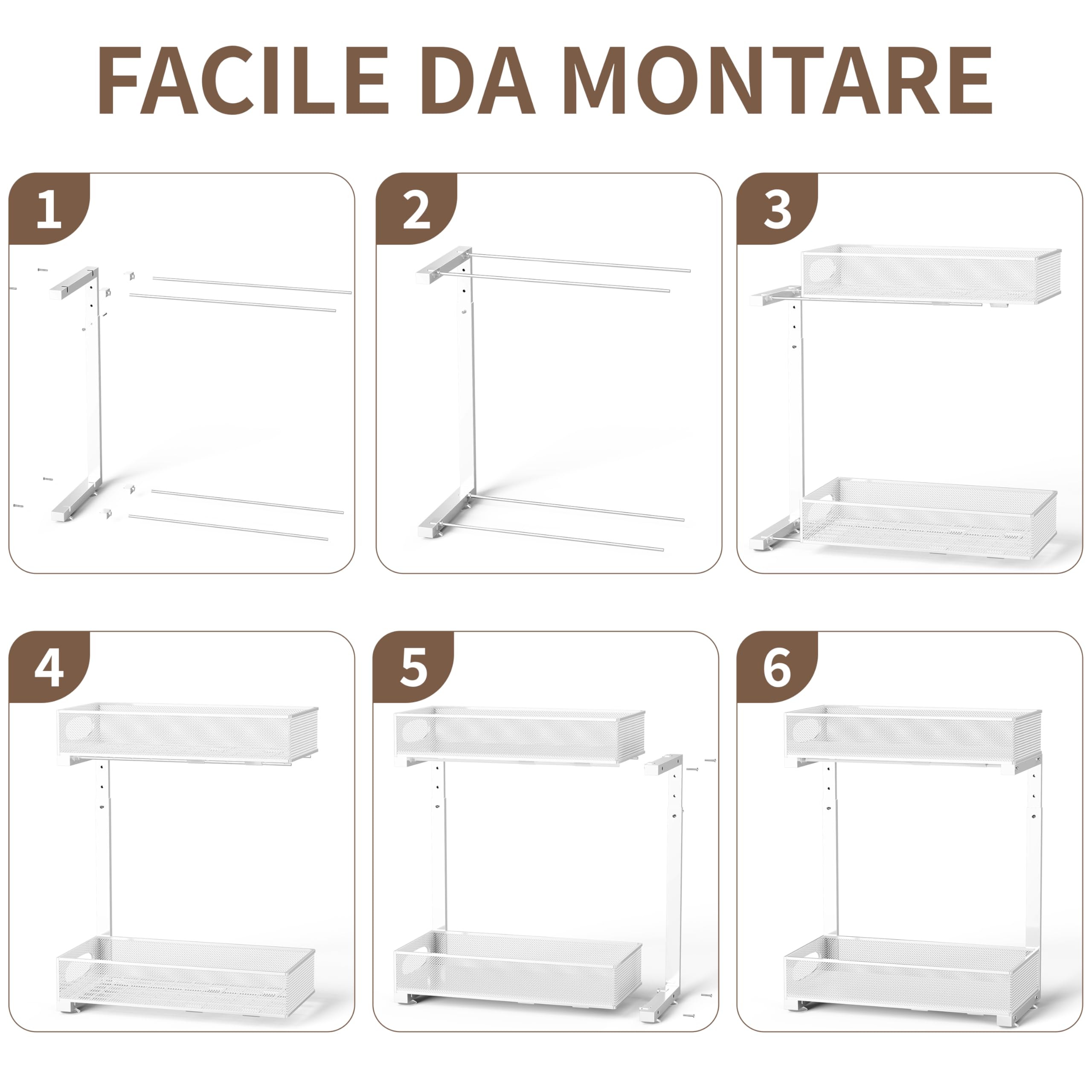Organizer Sottolavello Cucina，Scaffale Estraibile a 2 Livelli, Scorrevole Organizer Sottolavello Portaoggetti Ripiano Multiuso sotto Lavandino per Cucina Bagno，Regolabile in Altezza (bianco-32)