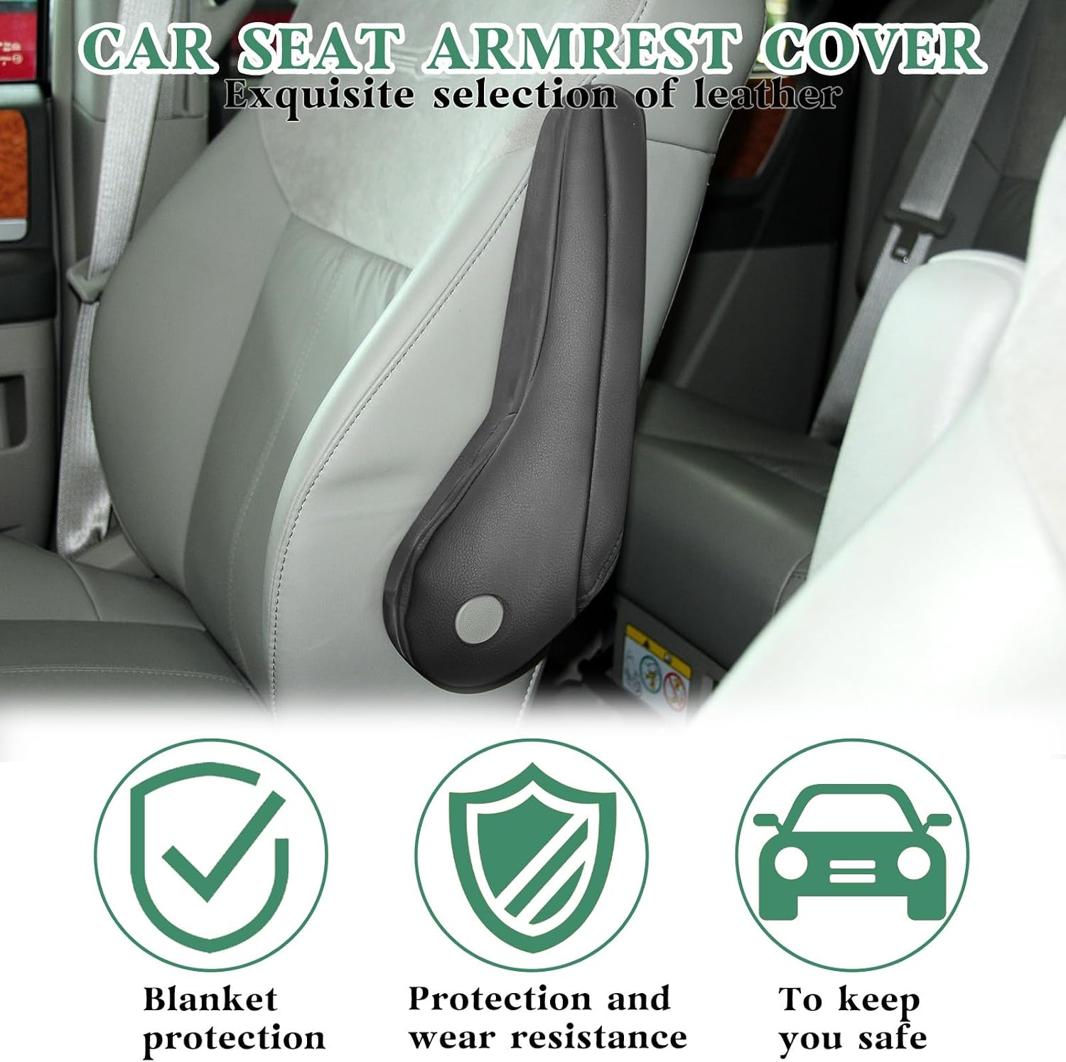2PCS Car Front Seat Armrest Cover Compatible with Chrysler Town & Country 2011-2016 Leather Left and Right Seat Arm Rest Cover Black (Only Leather Part)