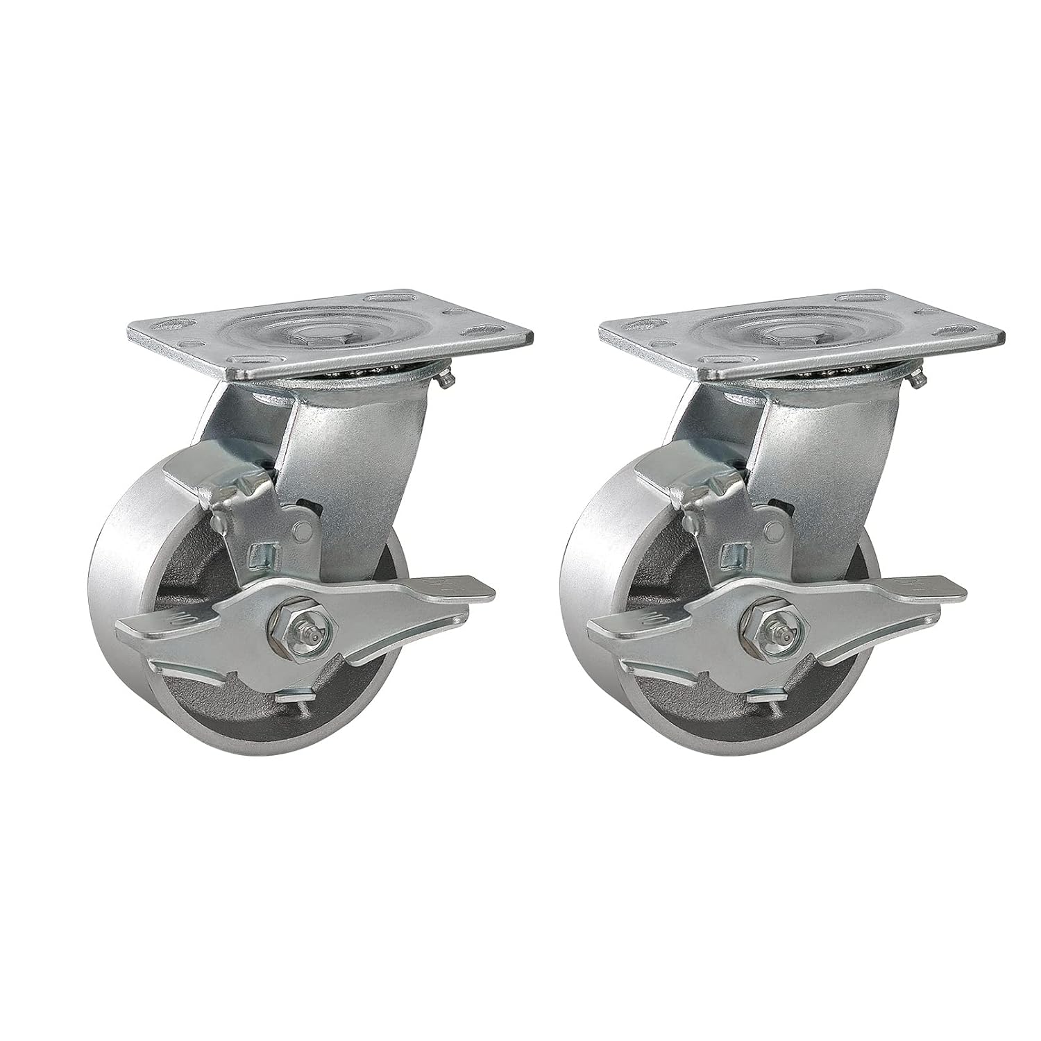 4 INCH Heavy Duty Caster Steel Cast Iron Wheel - Industrial Caster Wheels 800 Lbs Per Casters - Widely use for, Tool Box and Workbench (2 Brake)
