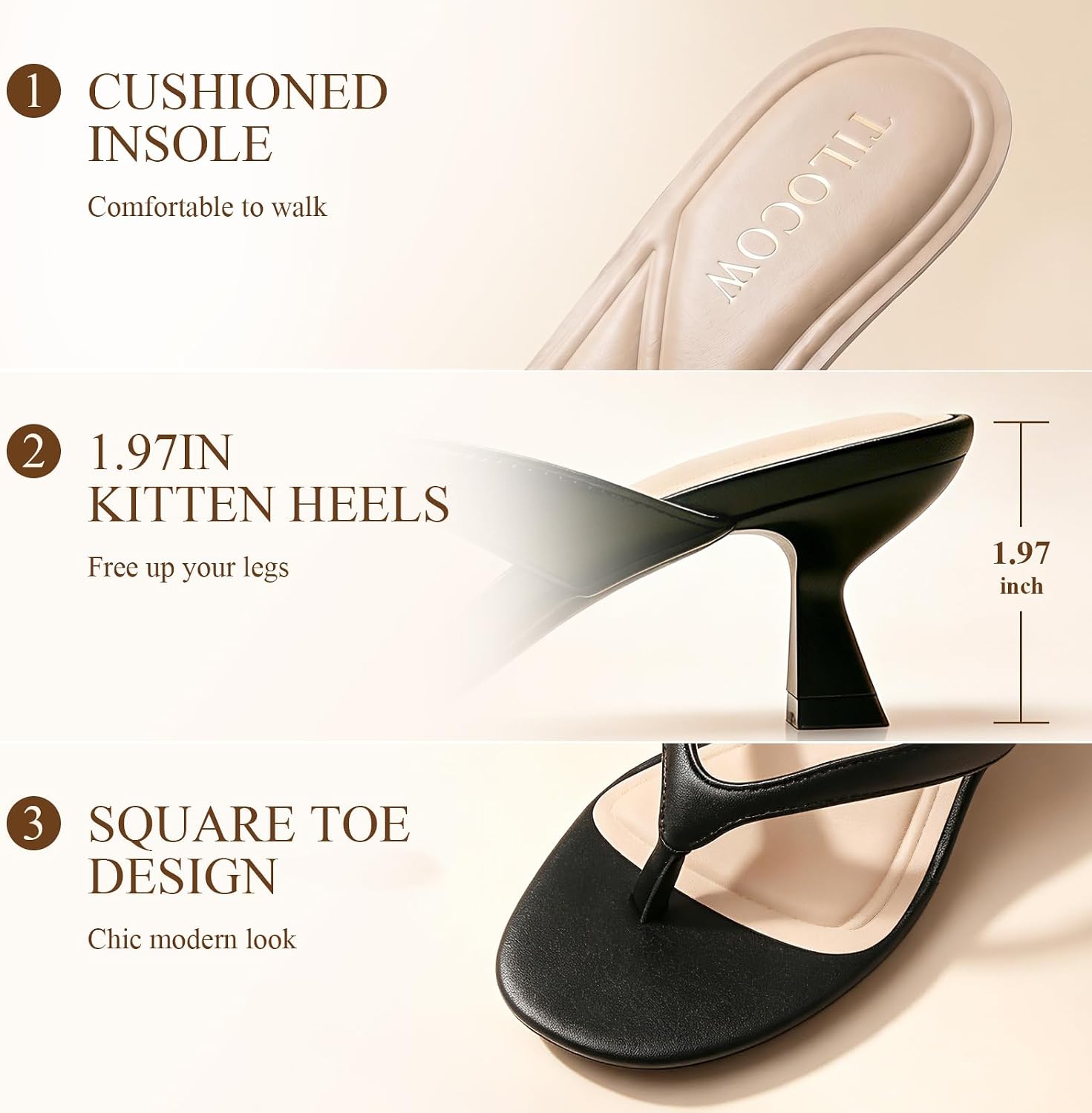 Tilocow Thong Kitten Heels for Women Low Heels Sandals Dressy Slide image 5