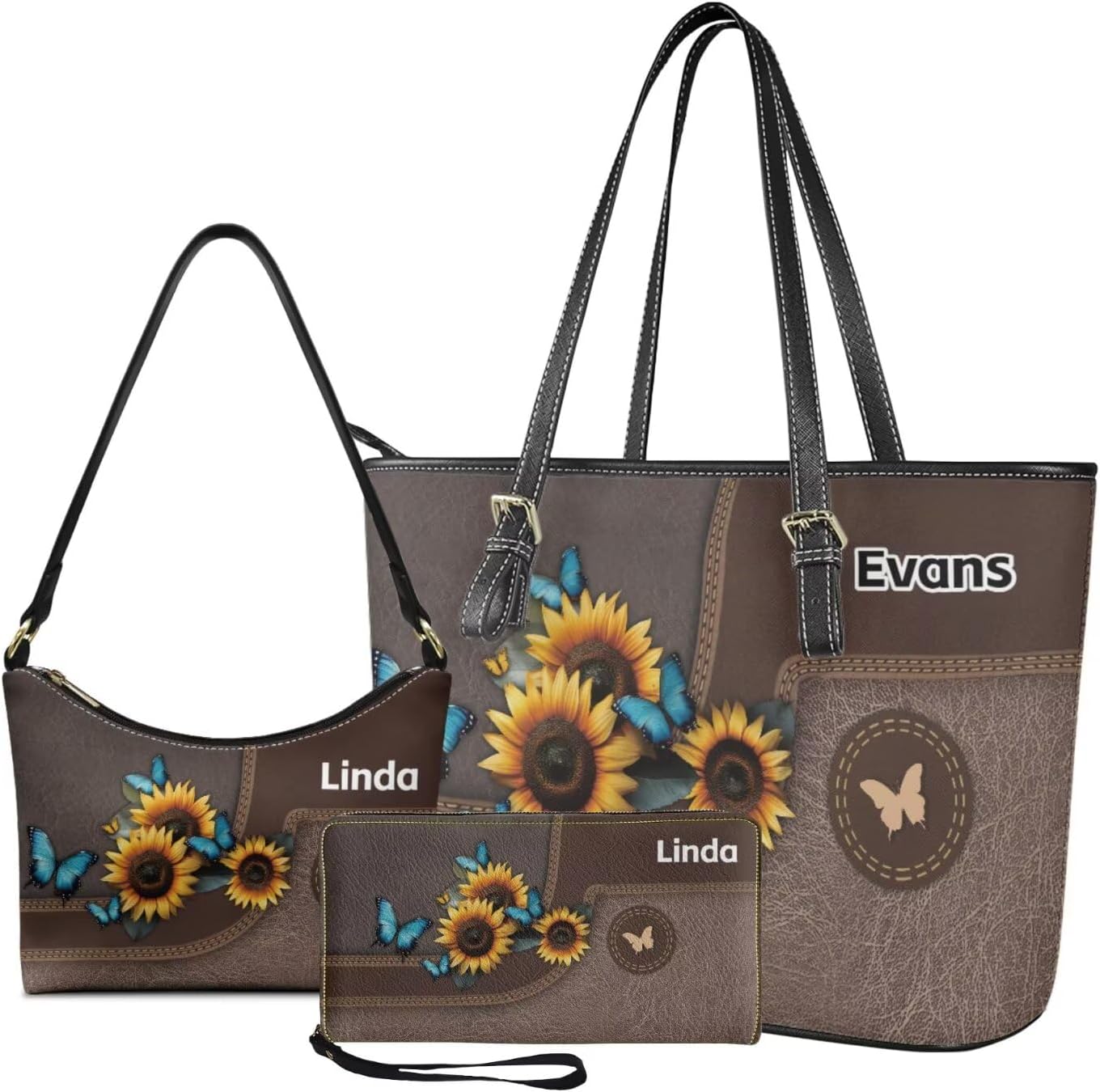 Customized Tote Bag Set of 3 Pcs for Women, Ladies, Leather Underarm Bag Mini Tote Bag with Wallet for Shopping