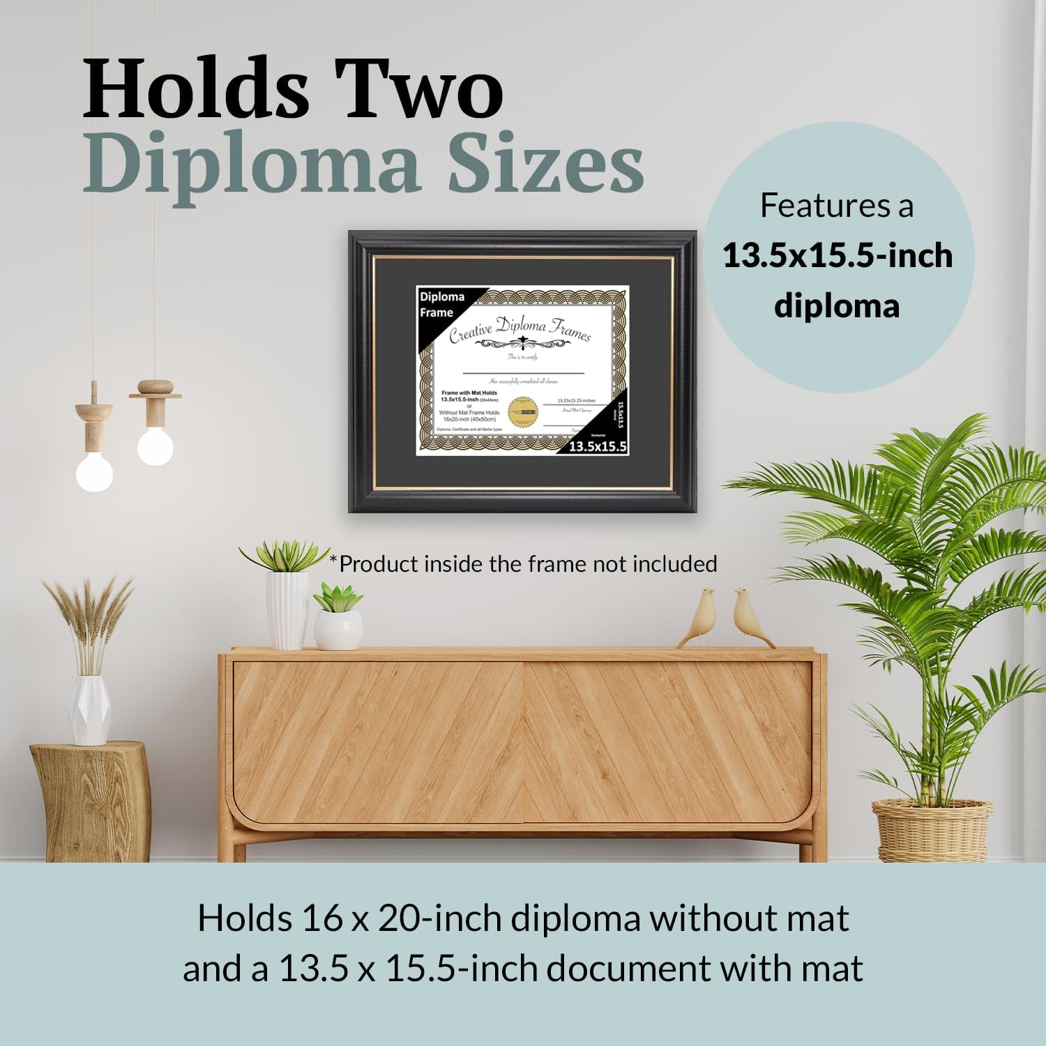 Creative Picture Frames 13.5" x 15.5" Rockefeller Black w/Gold Rim Diploma Frame, Displays 13.5" x 15.5" Certificate or 16" x 20" Document w/o Mat, College Degree Frame, Full-Strength Glass, Black Mat