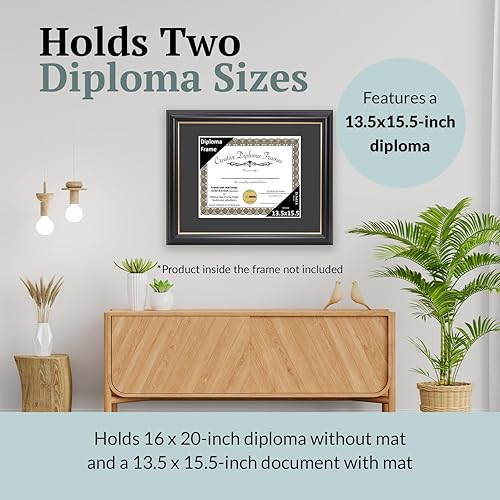 Vista 15 de Creative Picture Frames Marco para diploma Rockefeller de 9 x 12 pulgadas, color negro con borde dorado, muestra un certificado de 9 x 12 pulgadas