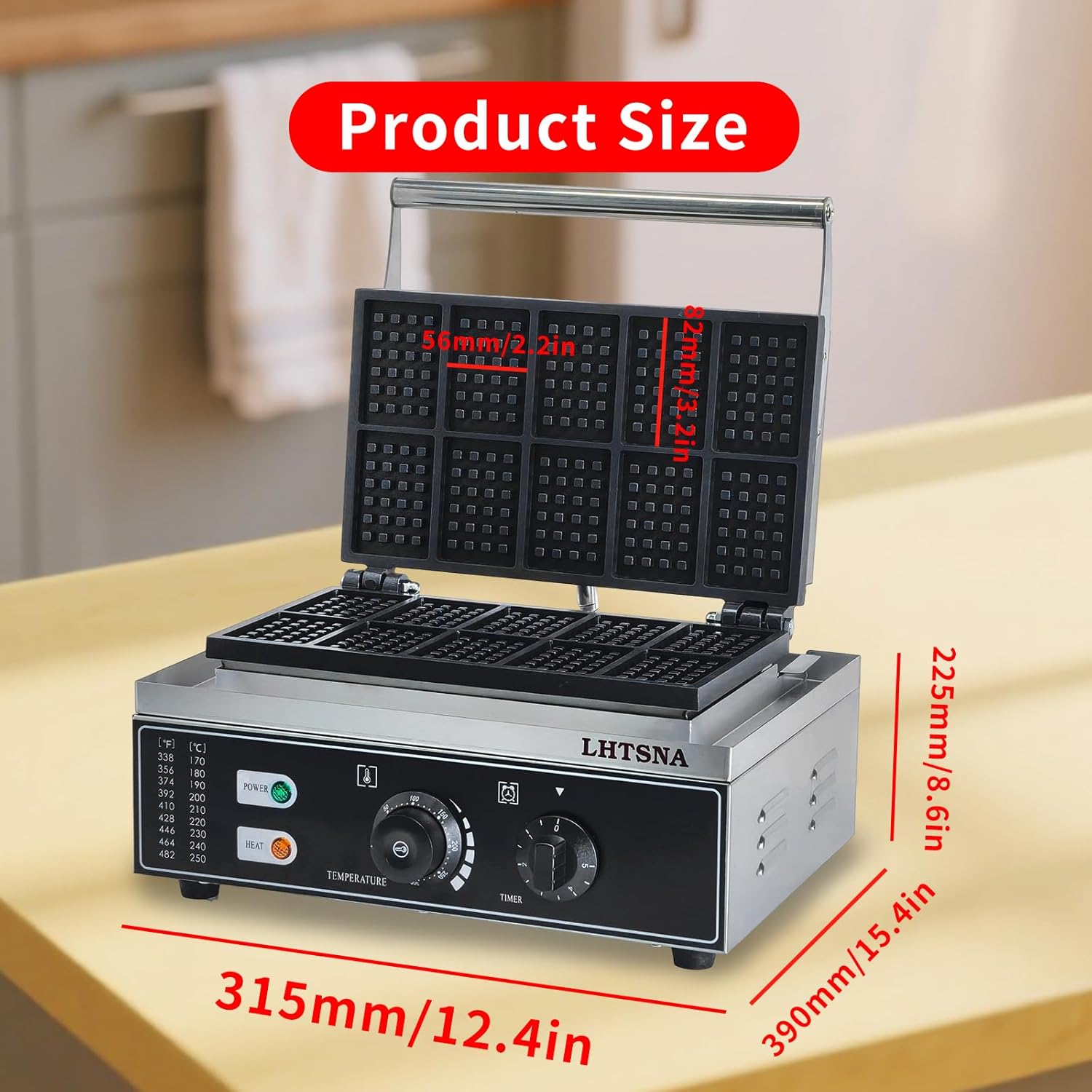 Commercial Industrial Rectangular Classic Waffle Maker,10pcs Belgian Waffles, Electric Non-Stick Waffle Iron for Family, Restaurants, Snacks