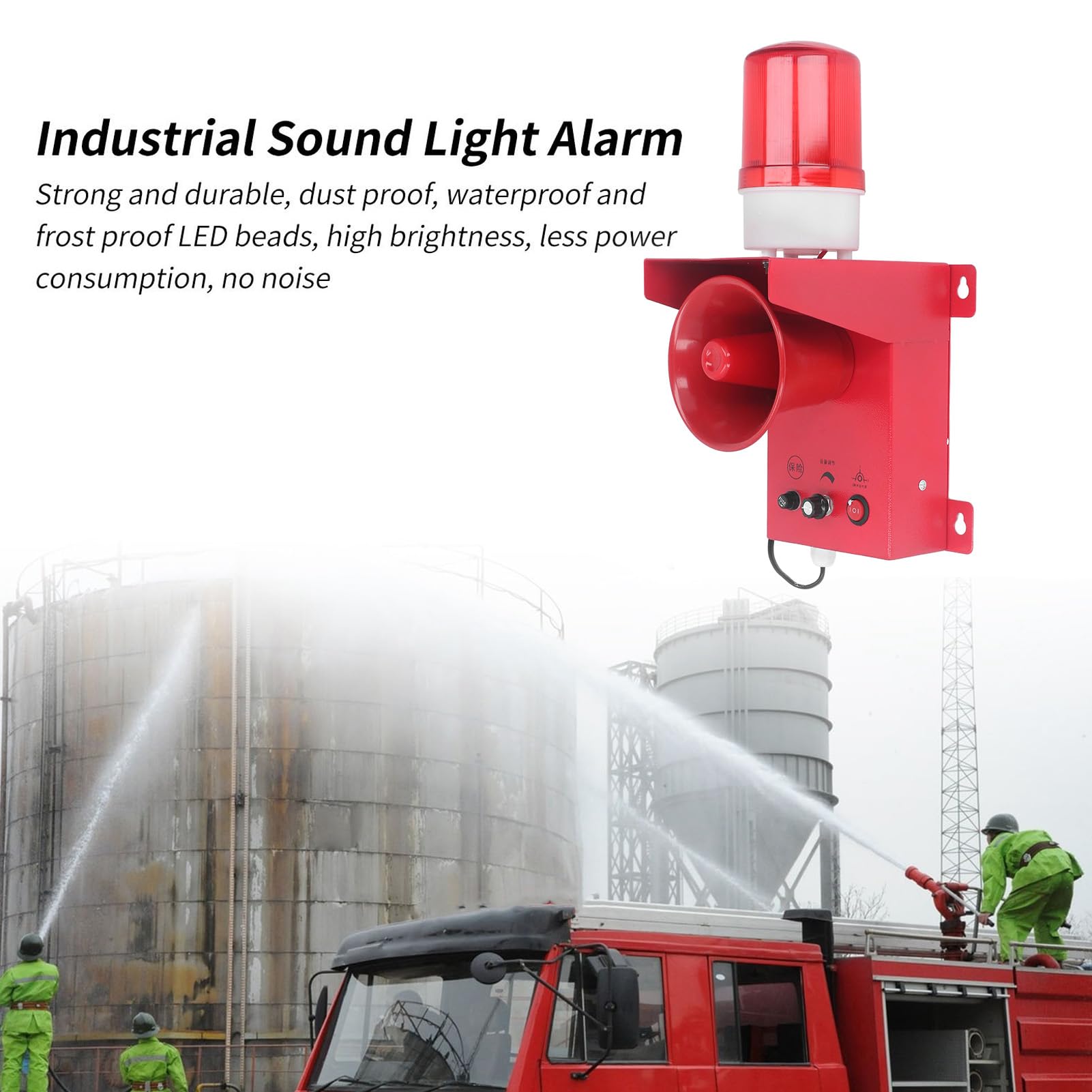 Alarme de Sirène Industrielle 55 W 130 DB Volume Réglable Haute Puissance étanche Alarme Sonore Stroboscopique D'urgence pour Chantiers de Construction, Usines (DC24V)