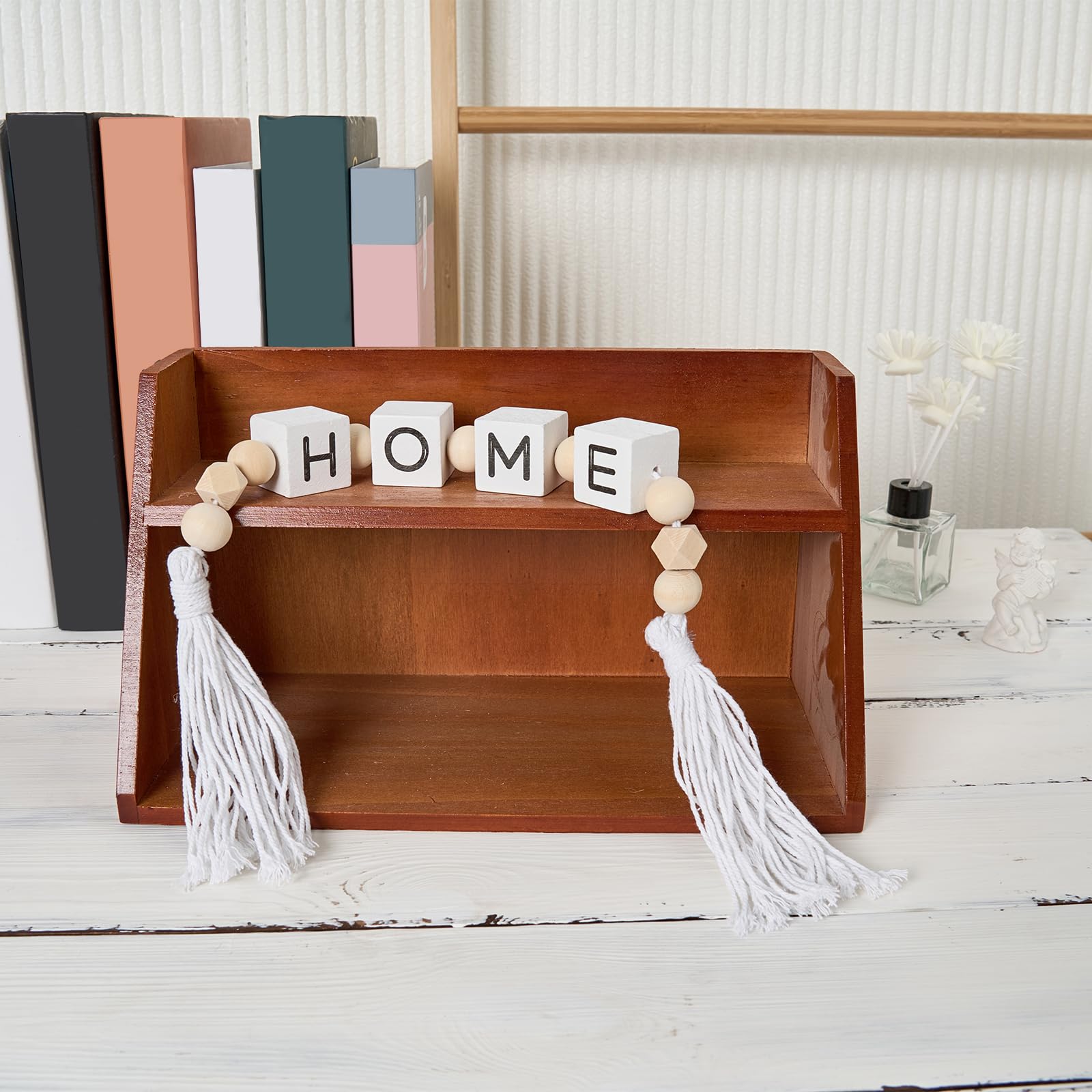 Huakaile 29.5 Inch Home Block Sign Wood Bead Garland With