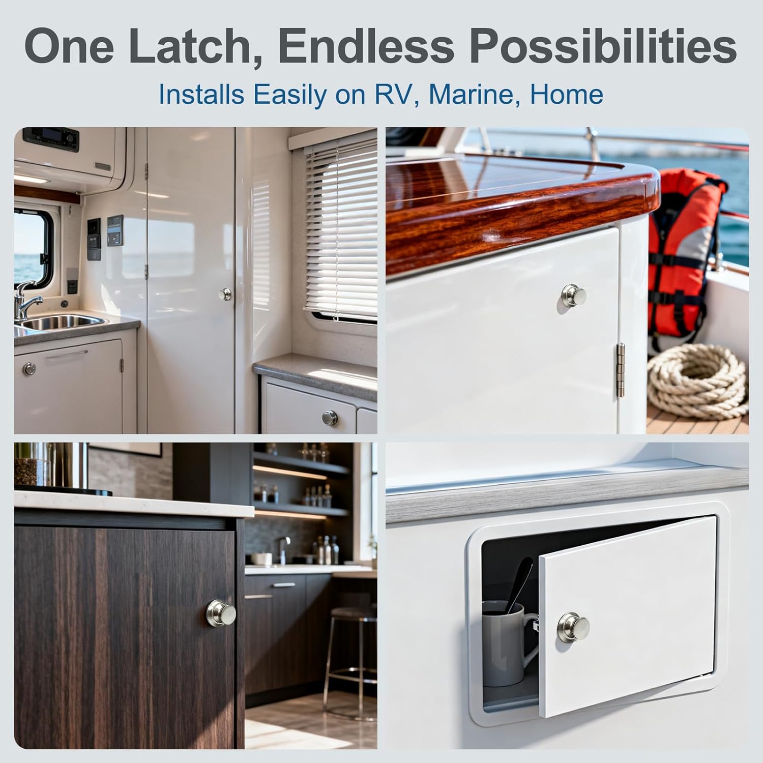 LENKRAD 5 PCS Push Button Pull Catch Lock RV Camper Cabinet Door Drawer Latch, Brushed Nickel Boat Cupboard Latch Push to Open Locks Closures for Yachts, Camper(ABS Body & Zinc Alloy Lock Tongue)