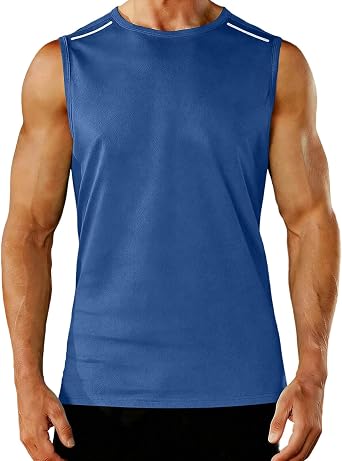 Mens Quick Dry Workout Tank Top Sleeveless Gym Muscle Shirt Crew Neck Slim Fit Tee Summer Running Athletic Tshirts