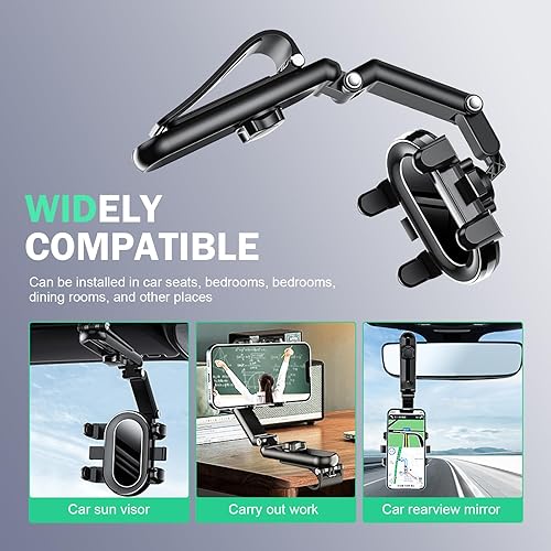 Miniatura 4 de Soporte para teléfono con visera solar, soporte de teléfono giratorio y retráctil de 360, soporte multifuncional para espejo retrovisor para