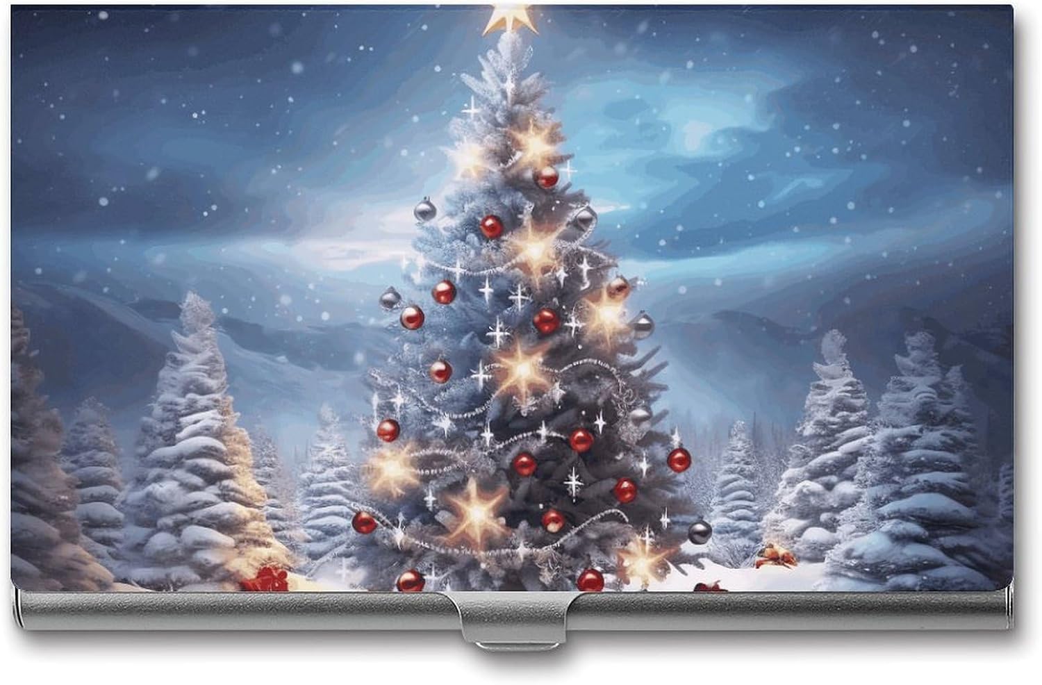 Christmas Trees Business Card Case Metal Slim Business Card Holder Professional Name Card Holder Pocket Metal Case Business Card Wallet Pocket Wallet Name Card Case for Women Men