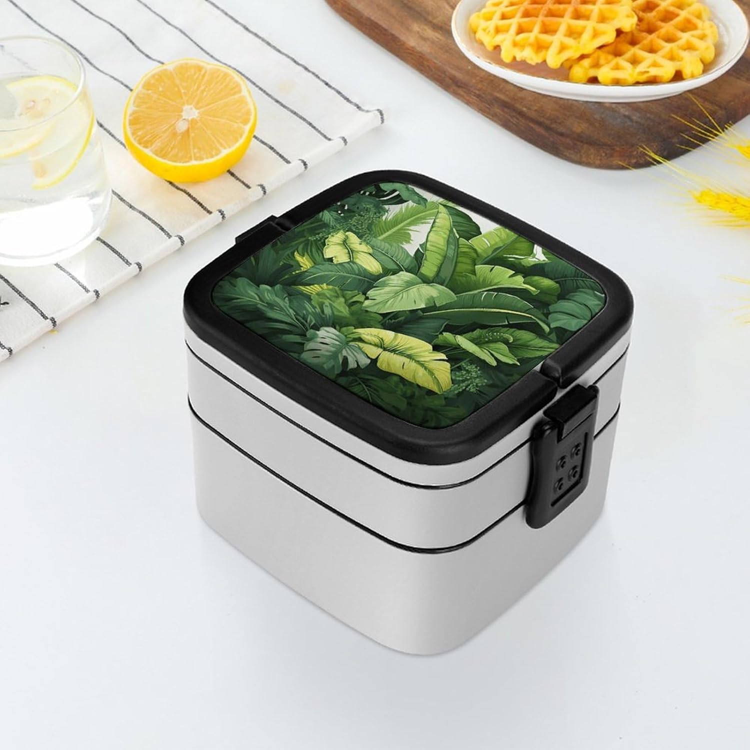 Cute Banana Leaves Bento Box Large Capacity Double Layer Lunch Boxes Portable Leakproof Meal Box Stackable Lunch Container For Work Picnic Camping
