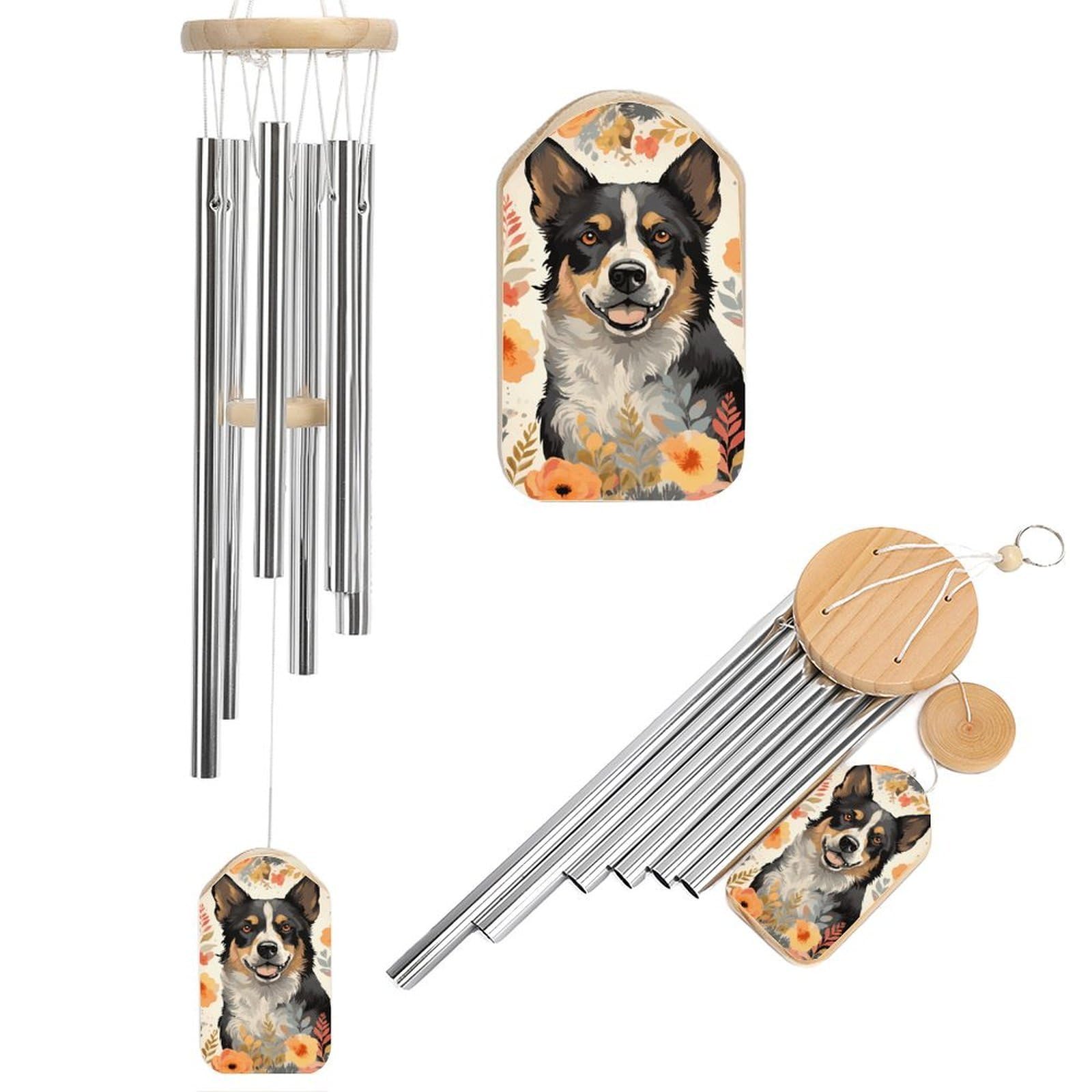 Carillon éolien commémoratif chien de bétail 54,8 cm pour surmonter la perte d'un animal
