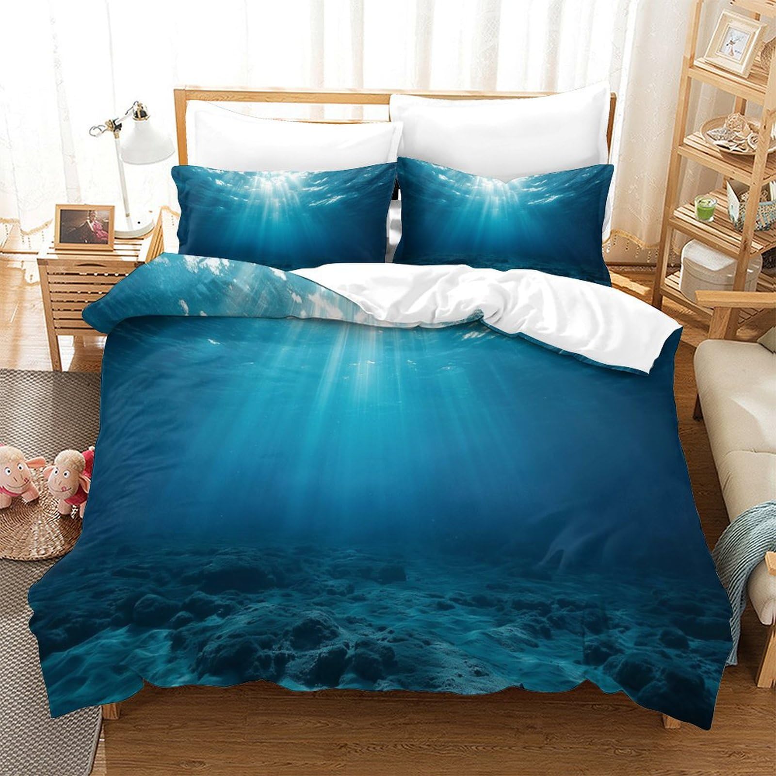 P1s9u7w5y Water Ripple-6 3D Printed Ocean Sunlight 3Pcs Duvet Cover Set Microfiber Deep Sea Bedding Set King（220X240cm）