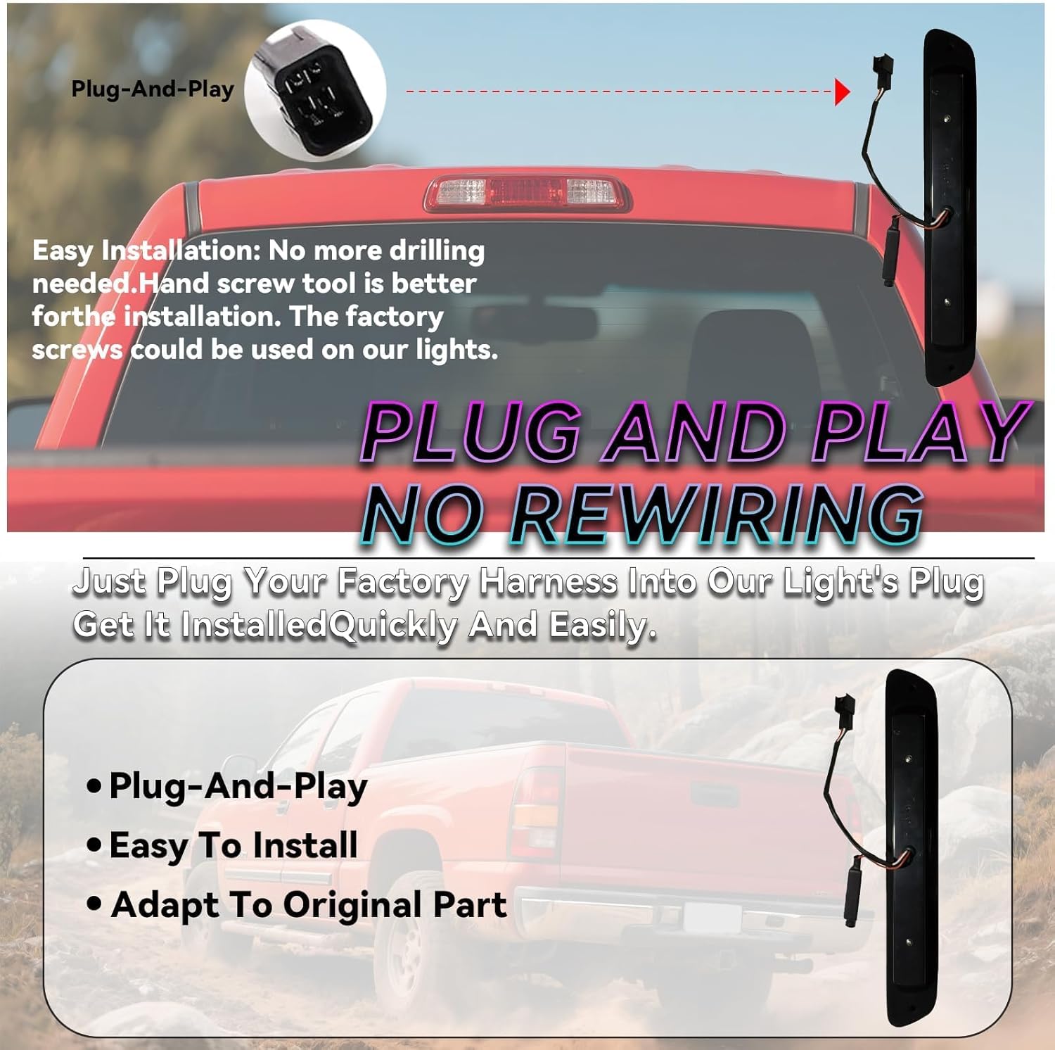 All-in-one LED 3rd Third Brake Light Cargo Light Upgraded Version High Mount Stop Light For 2004-2012 Chevy Colorado GMC Canyon,Chrome Housing Smoke Lens.