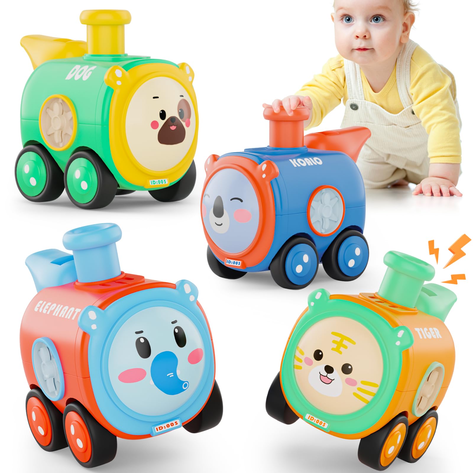 Keamaidy Baby Train Car Toys for Toddler 1-3, 4PCS Press to Go Push Car, Infant Play Whistle Vehicle Toy Set for 12-18 Months, 1st Birthday Christmas Easter Gifts for 1-2 Years Old Boys