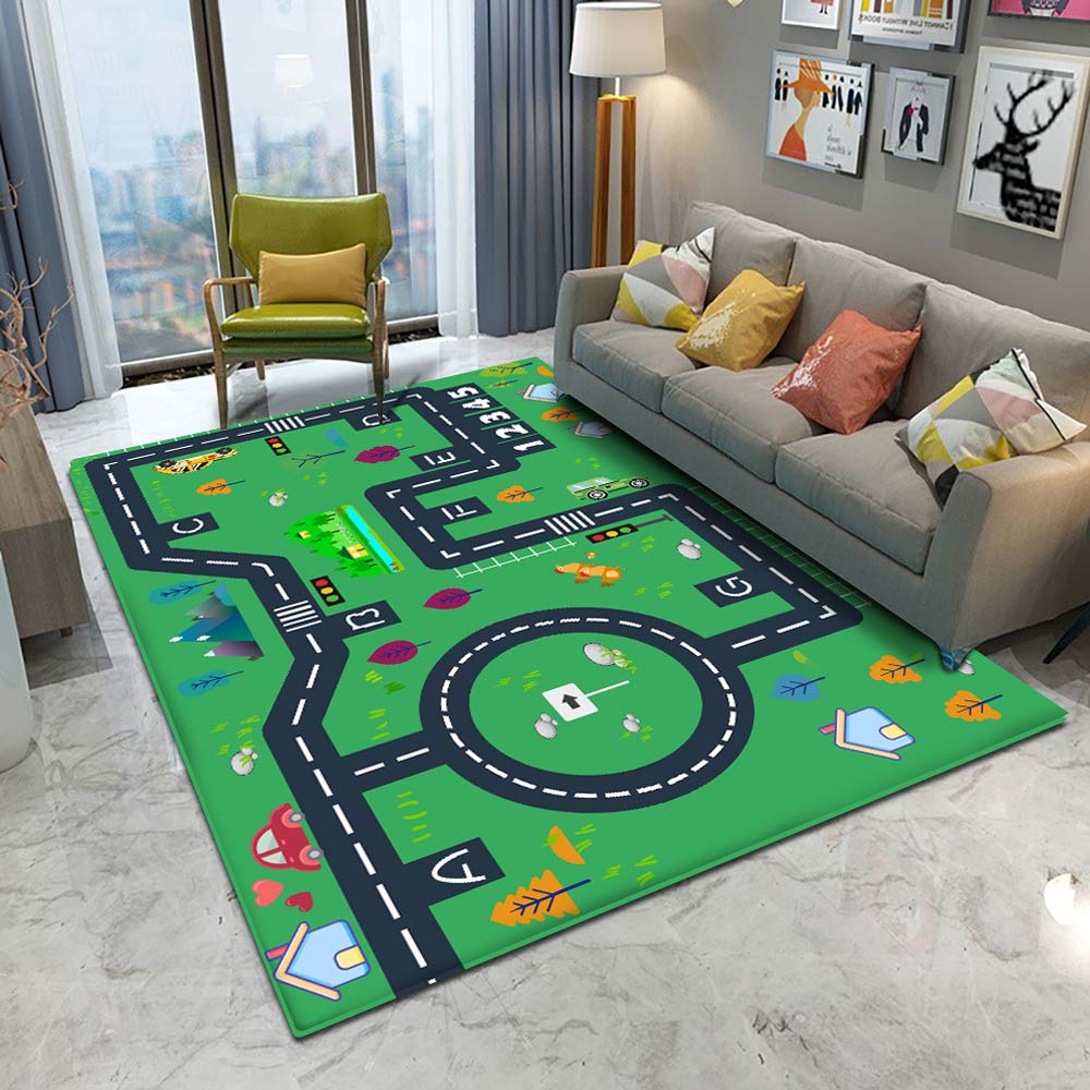 Teppich Kinderzimmer Mädchen Junge Rund Blau Spielmatte Baby Schadstofffrei Kinderteppich (D70, 120x160cm,47.2"x62.9")