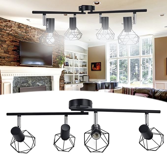 Ubersweet Lamp Base, Ceiling Spotlight Fixture Lamp Holder Black Good Heat Dissipation Wrought Iron 85-265V for Museums for Exhibition Halls for Cafes