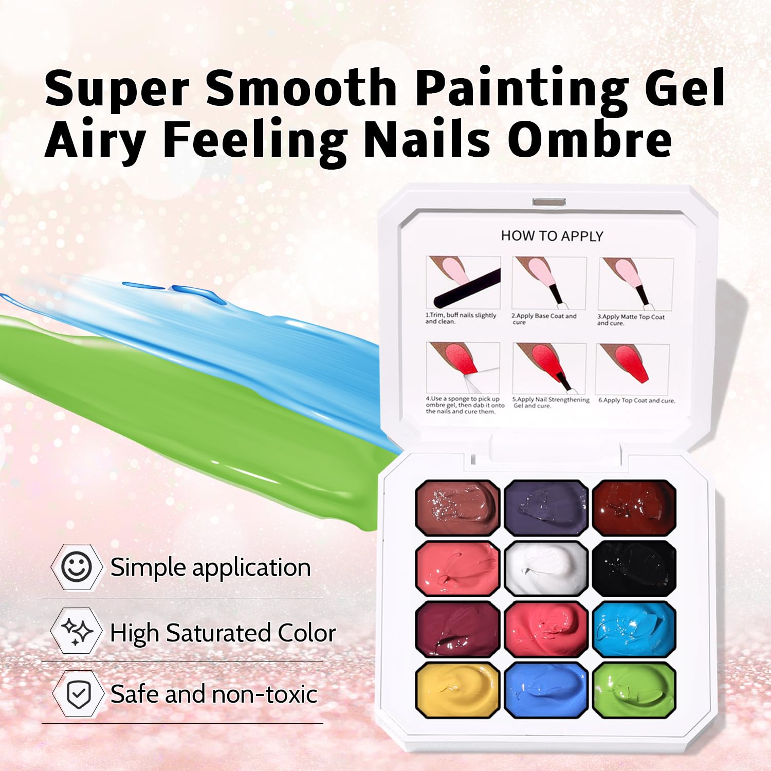 Sponge Pat Gel Nail Polish Palette, 12 Colors Blending Ombre Gel Polish Gradient Painting Nails Art, No Wipe, UV/LED Cured (12 Colors D)
