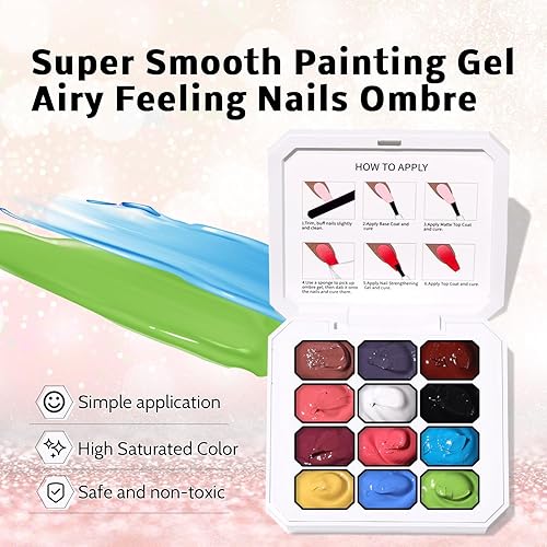 Miniatura 3 de Sponge Pat - Paleta de esmaltes de uñas en gel, 12 colores mezclados degradados, pintura degradada, arte de uñas, no se limpia, curado UVLED (12