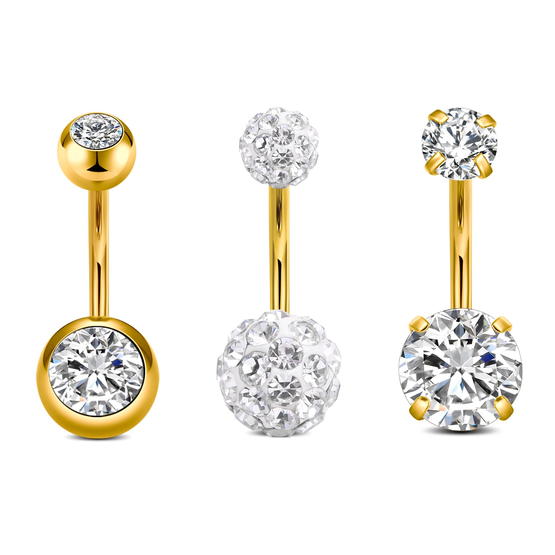 NIUSIMAN14G piercing ombligo,3 Piezas Corazón ombligo Piercing 8mm Oro Plata Bar Longitud Piercing joyería ombligo Piercing pequeños cristales Aro ombligo Piercing Barbell Set para Mujeres