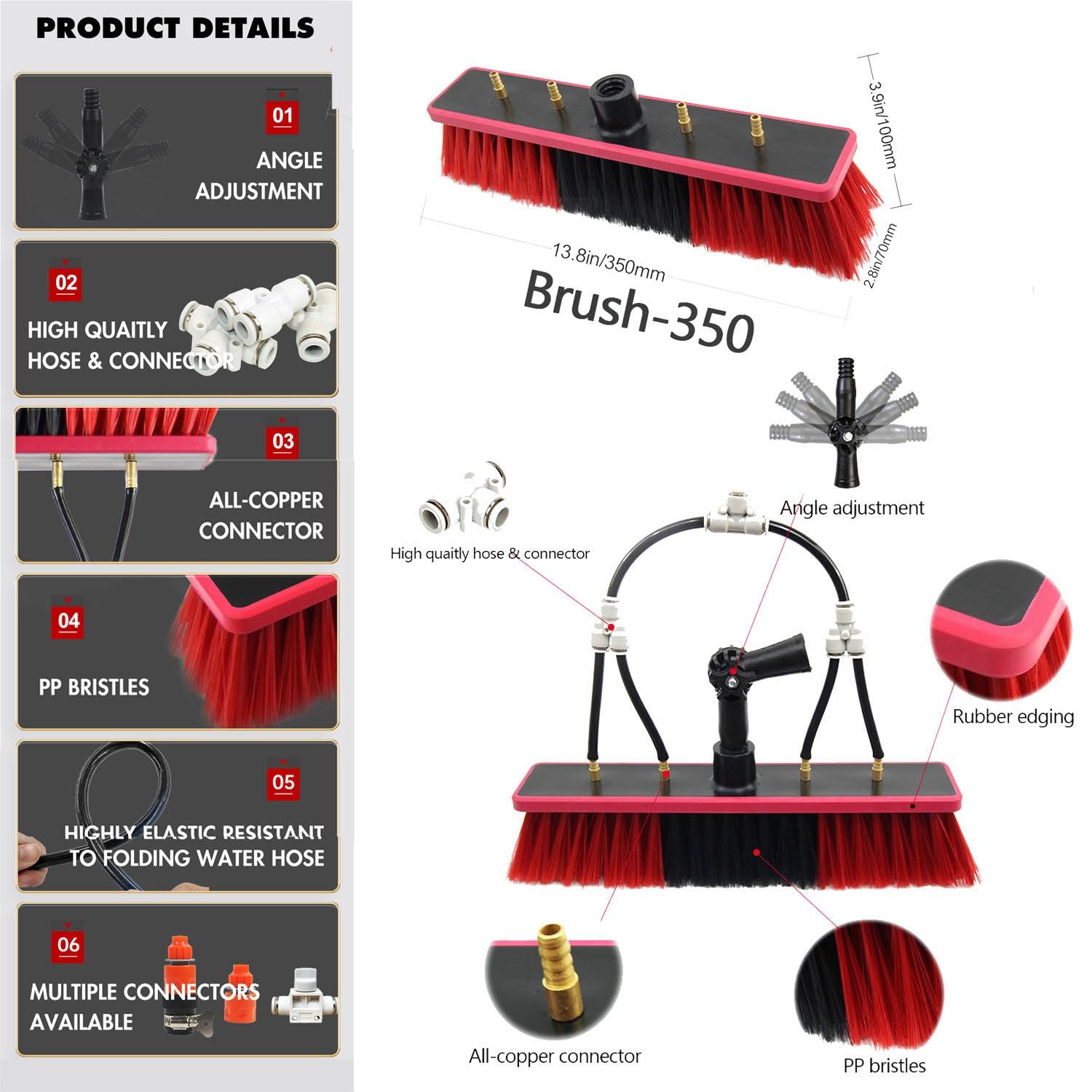 Kit Poste Limpieza Ventanas, Poste Alimentado por Agua, Cepillo Telescópico, Arandela Ventana Extensible, Limpiador Techo, Panel Solar Vidrio para Exteriores, 9M/35 Brush Head