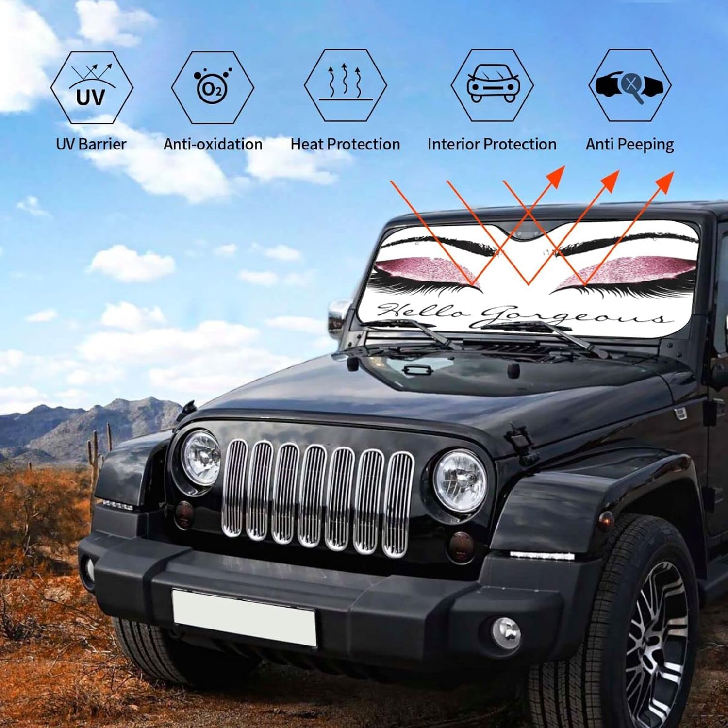 Deaowangluo Car Windshield Sun Shade Gorgeous Eyelash Blocks Uv Rays Sun Visor Protector 130x70cm/51.2x27.5 Inches