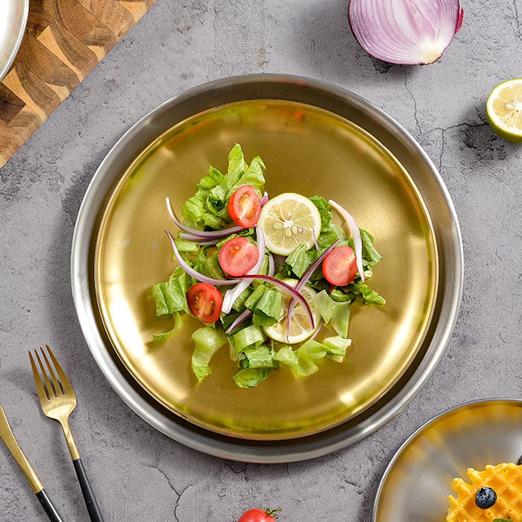 Stainless Steel Plate Round Dining Plate Serving Dish Cake Tray Western Steak Plates For Serving Camping