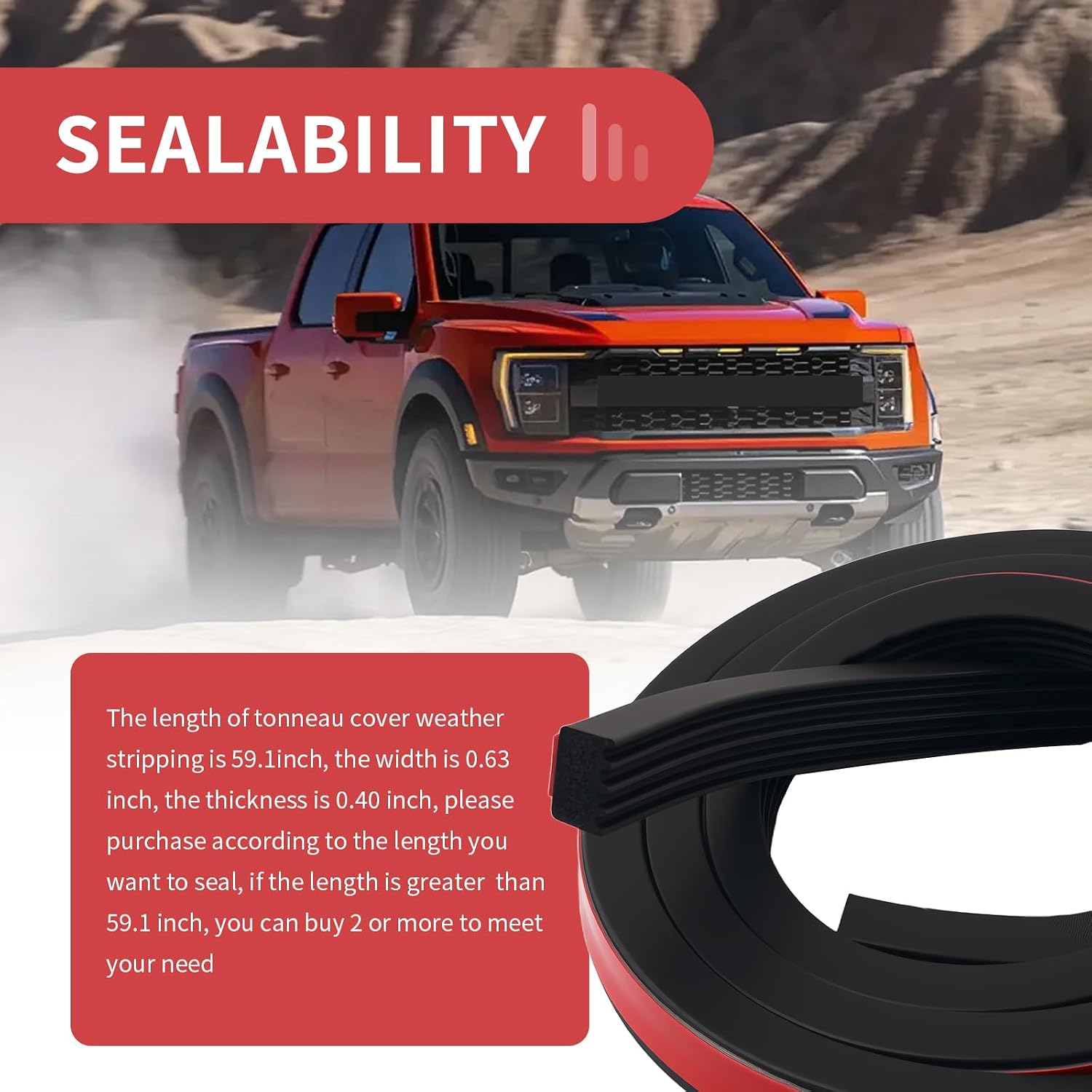 OEM#326A0004 59.1×3/5" Tonneau Cover Seal Strip,2026 Upgrade Rubber Tonneau Cover Weather Stripping with Ribbed Design,Self-Adhesive Truck Bed Seal Kit Car Accessories