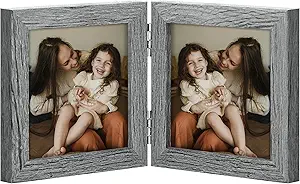 decorUhome Double 4x4 Picture Frame Vertical, Engineered Wood Bifold Photo Frame with Plexiglass for Tabletop Display, 4x4, Grey
