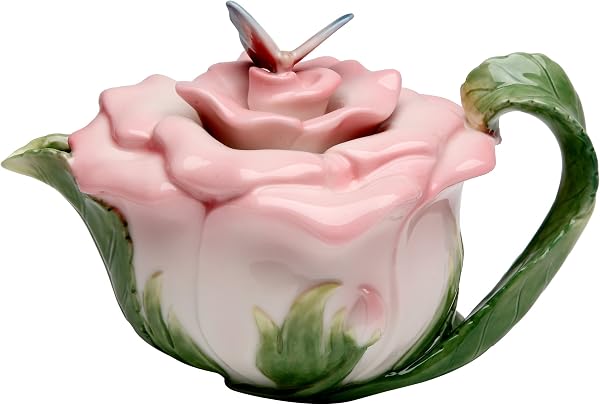 Cosmos Butterfly on Rose Ceramic Teapot 5.5 inches