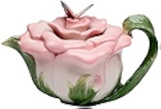 Cosmos Gifts, Butterfly on Rose Teapot, Ceramic, 5-1/2 Inches High