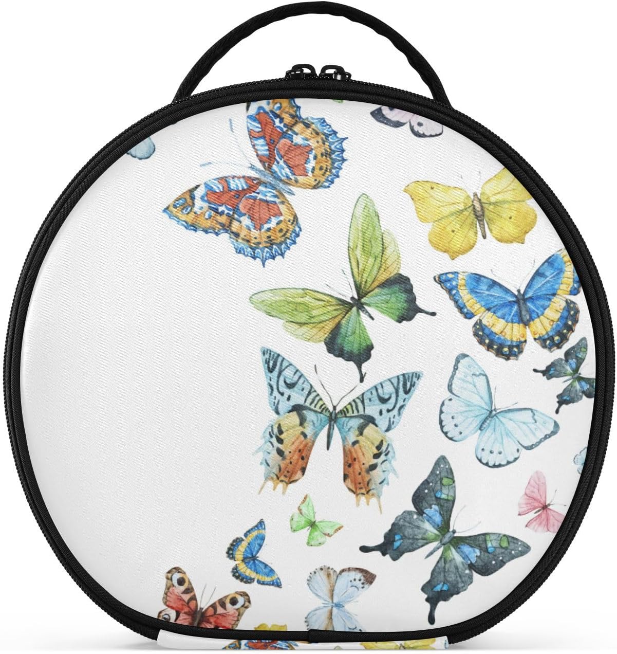 Watercolor Flying Butterflies Cosmetic Bag for Women Round