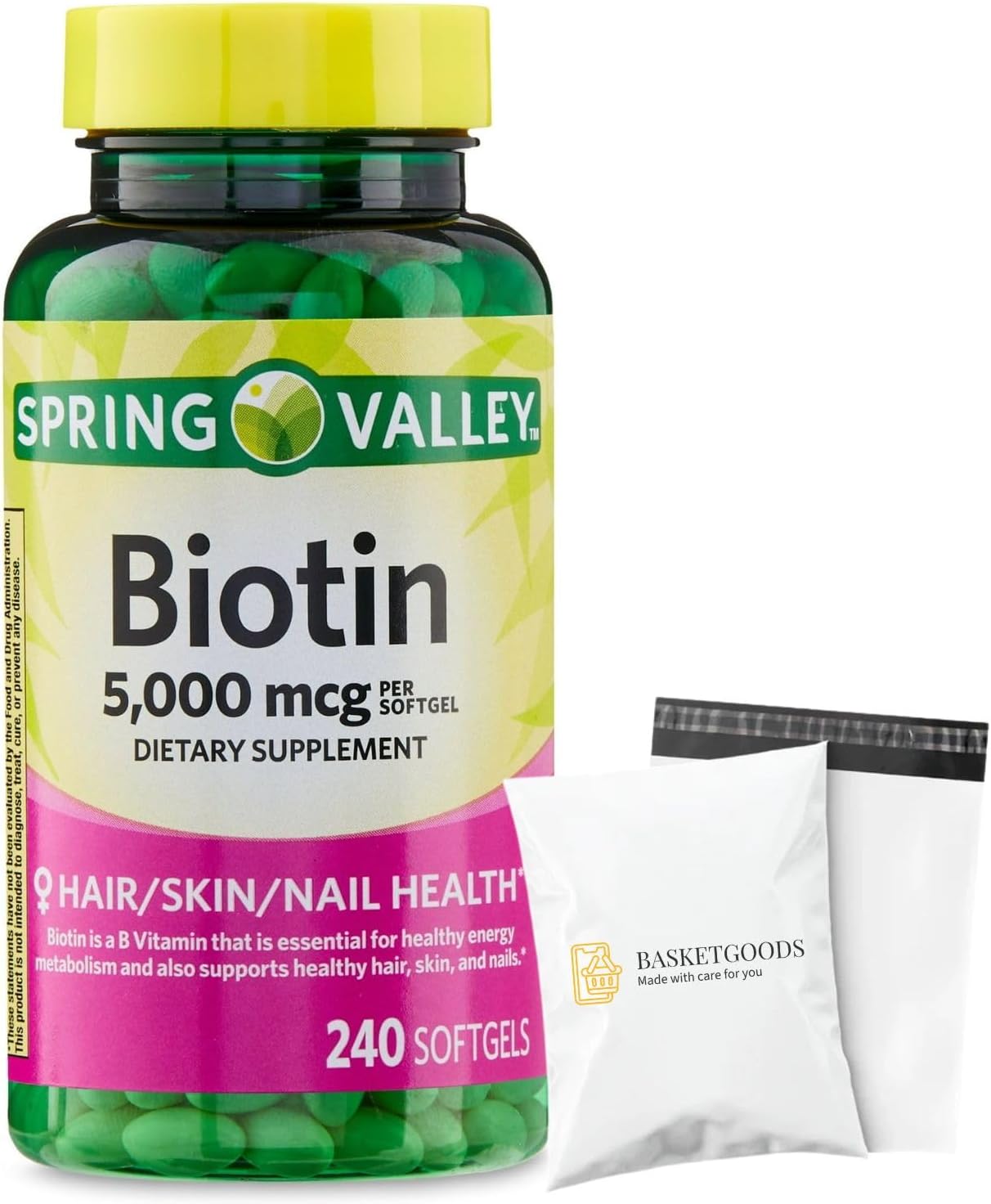 Spring Valley Biotin 5000 mcg 240 Count, Dietary Supplement for Hair Skin Nails, Hair Vitamins for Hair Loss for Women Set with Basket Goods Store
