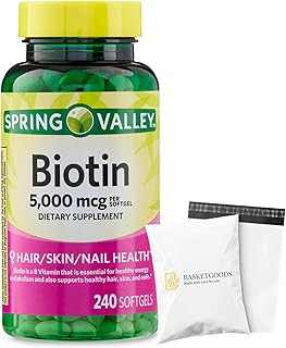 Spring Valley Biotin 5000 mcg 240 Count, Dietary Supplement for Hair Skin Nails, Hair Vitamins for Hair Loss for Women Set with Basket Goods Store